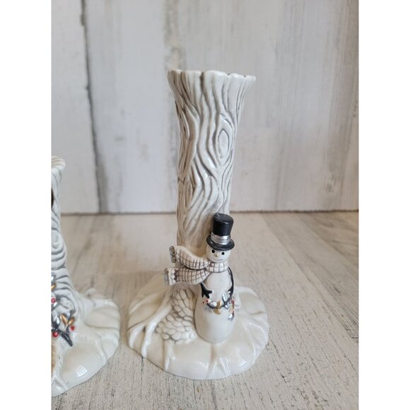 Fitz Floyd wintry Woods candle stick deer snowman holder set reindeer - Picture 5 of 9